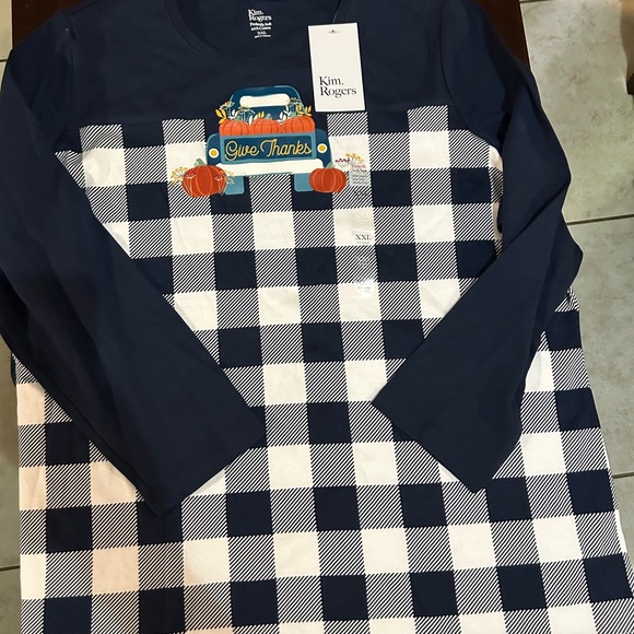 Kim Rogers Navy and White Checkered Long Sleeve Tee - Picture 1 of 2